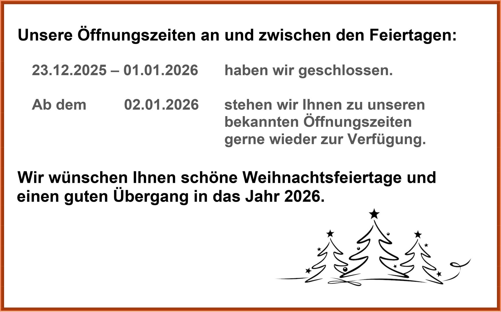 Öffnungszeiten Weihnachten